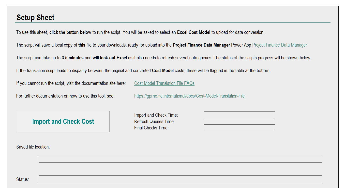 Cost Model Translation File