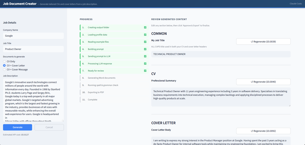 Job Document Creator Tool